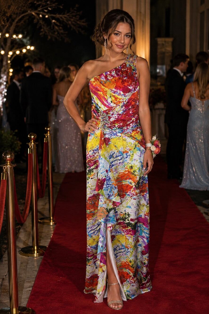Night Moves Prom Dress Size 2 Rainbow Watercolor Rhinestones Hoco